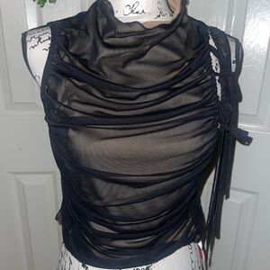 Cider BNWT Black Sheer Ruched Sleeveless Top Size XL
